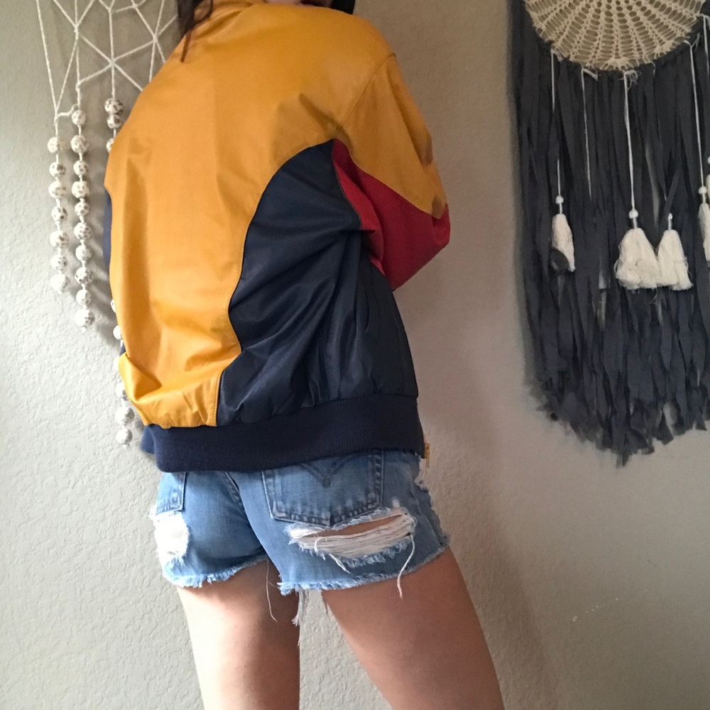 Vintage real leather color block bomber jacket - Picture 5 of 8